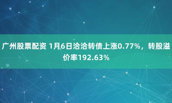 广州股票配资 1月6日洽洽转债上涨0.77%,转股溢价率192.63%